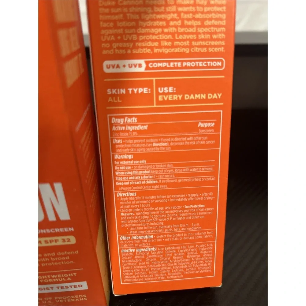 2 Duke Cannon Daily Defense Face Lotion SPF 32 Zinc Oxide Broad Spectrum Mineral